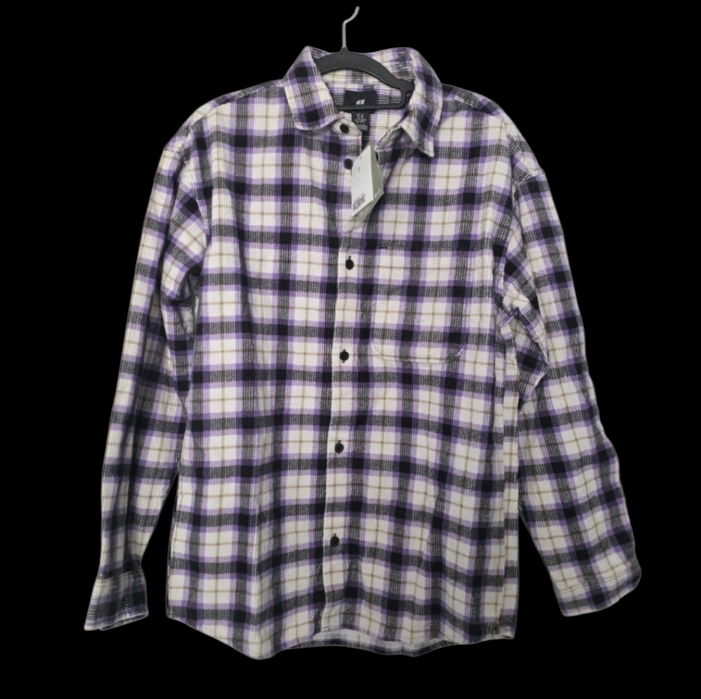 H&M Men's /womens Casual Purple and White Checkered Shirt Size Medium